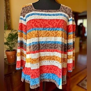 Alfred Dunner Petite Three Quarter Sleeve Top Square Neck